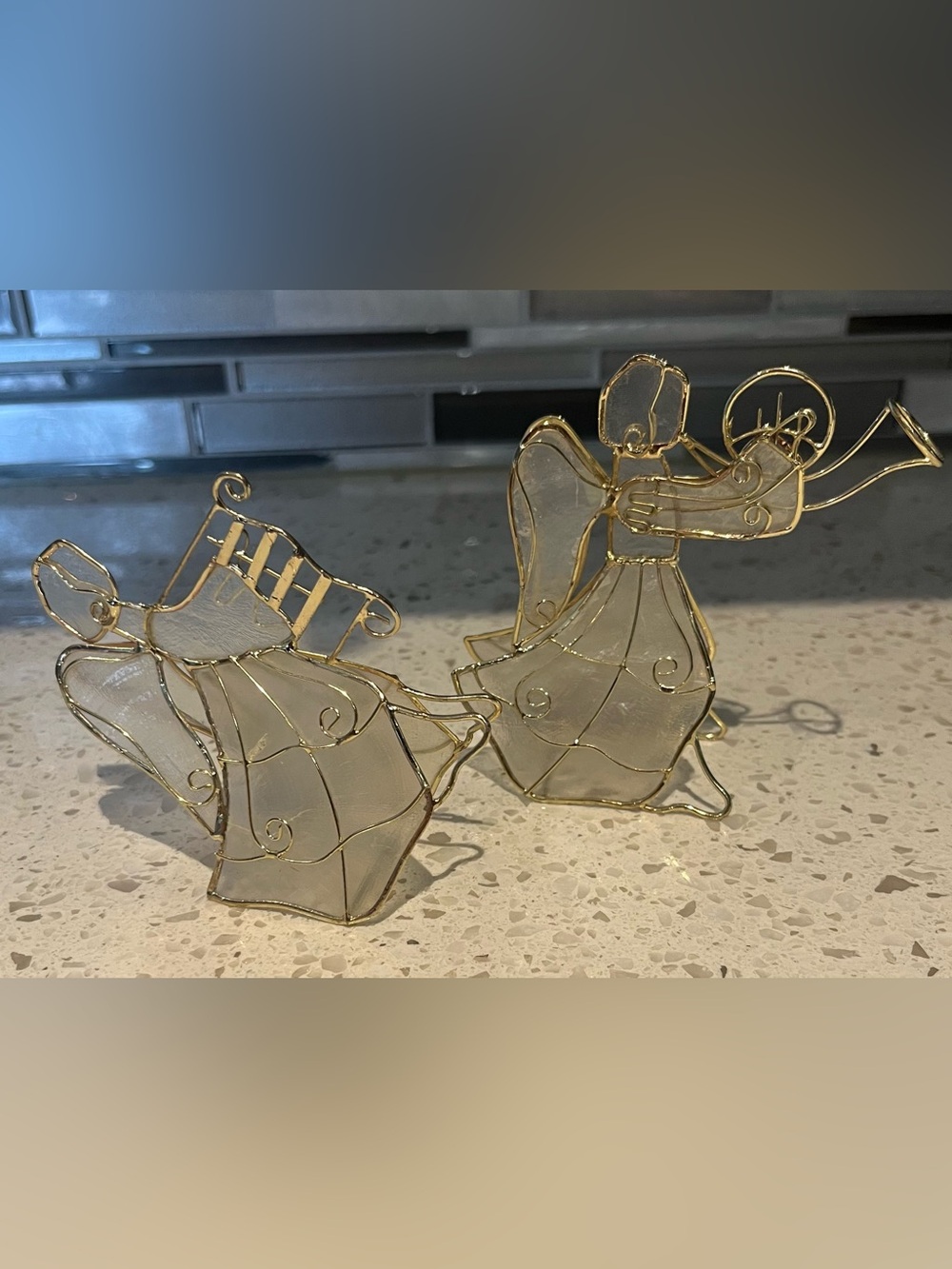 Gold Wire and Frosted plastic Angel Figurine Pair